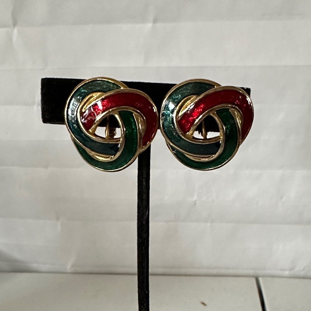 Gold, Red & Green Clip-On Knot Earrings – Fashion Jewelry